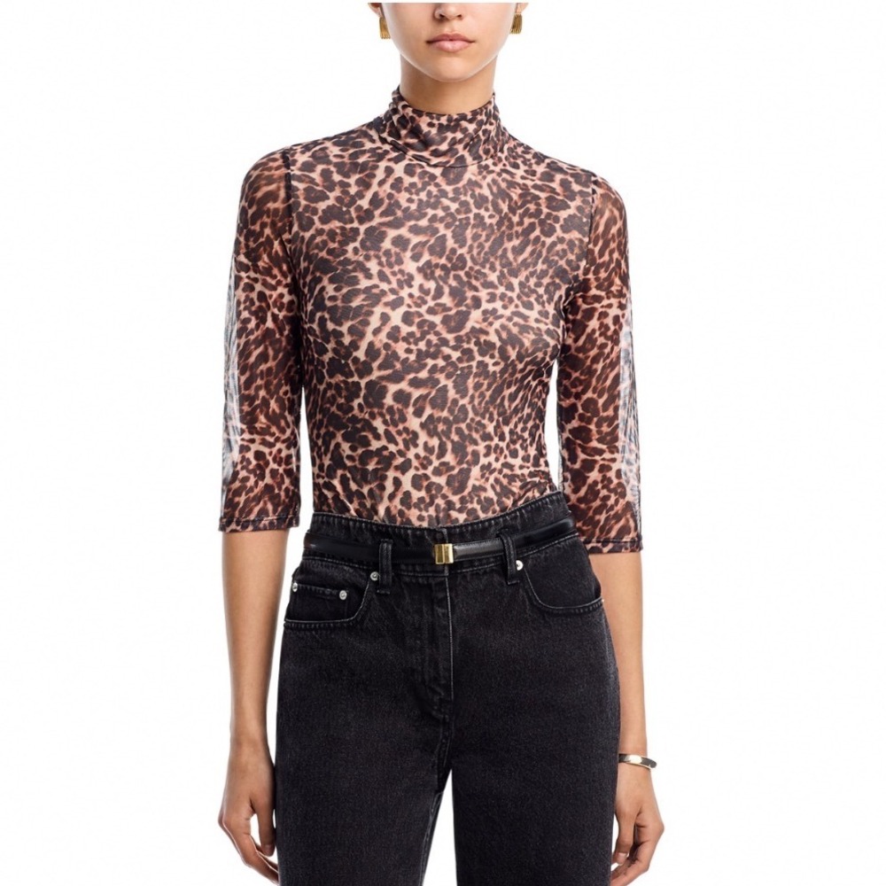 Generation Love Milo Leo Mesh Bodysuit Leopardess Mock Neck K00354436 Large